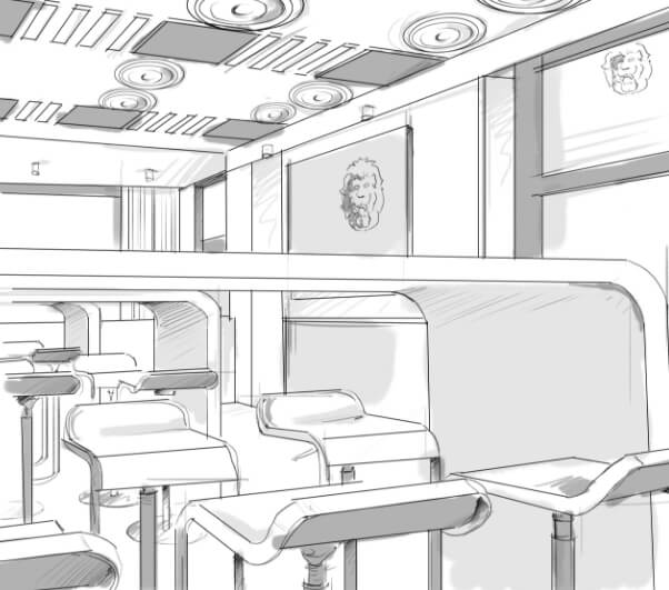 Skizze der Innenarchitektur einer Event Loge in Frankfurt